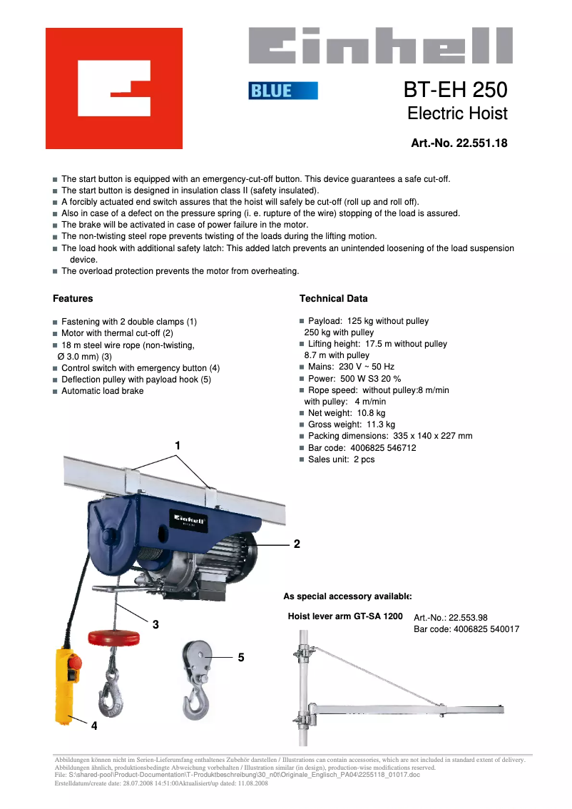 Image de la première page du manuel de l'appareil BT-EH 250