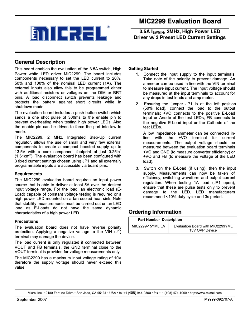 Página 1 del manual Manual de usuario Microchip MIC2299-15YML
