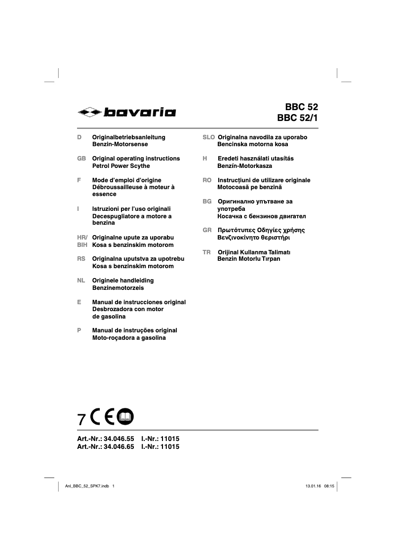 Page n°1 - Manuel utilisateur Bavaria BBC 52