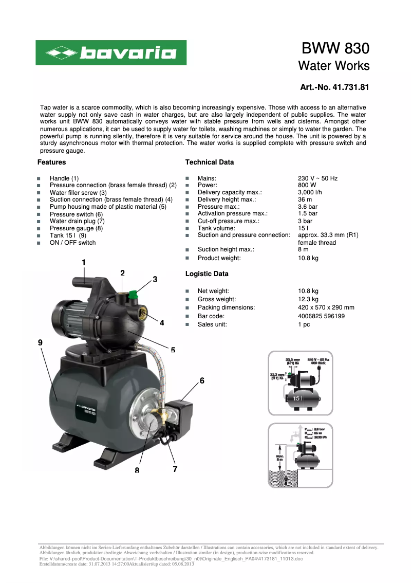 Página 1 del manual Ficha técnica Bavaria BWW 830