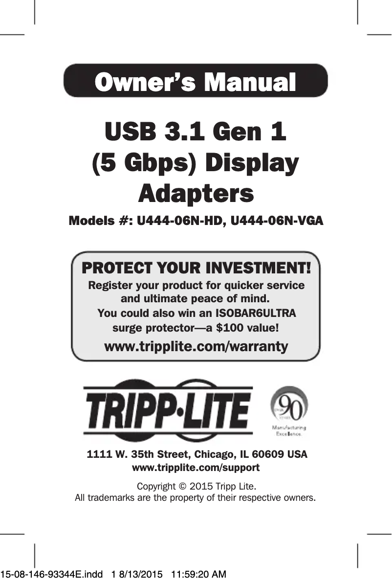 Page n°1 - Manuel utilisateur Tripp Lite U444-06N-VGA