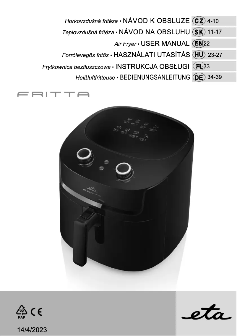 Page 1 de la notice Manuel utilisateur Eta Fritta 216890000