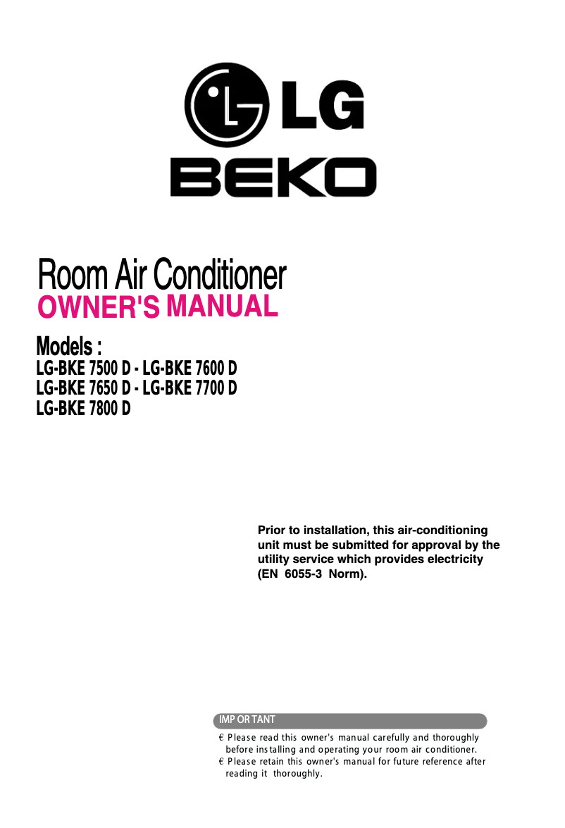 Page n°1 - Manuel utilisateur LG-Beko LG-BKE 7650 D