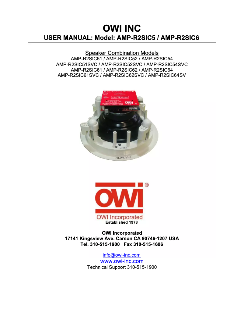 Page n°1 - Manuel utilisateur OWI AMP-R2SIC64SV