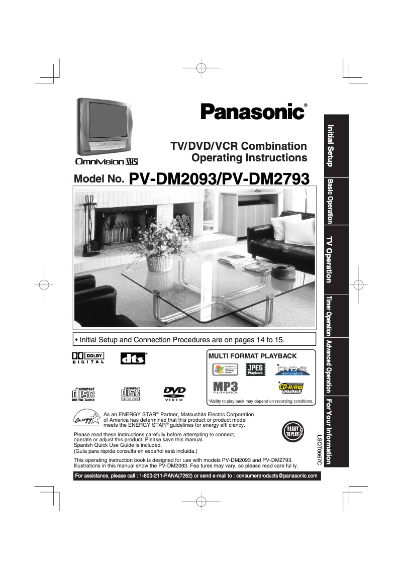 Page 1 de la notice Manuel utilisateur Panasonic PV-DM2093
