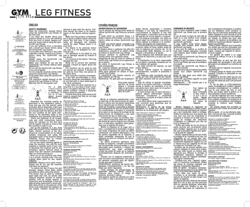 Page n°1 - Manuel utilisateur Gymform Leg Fitness