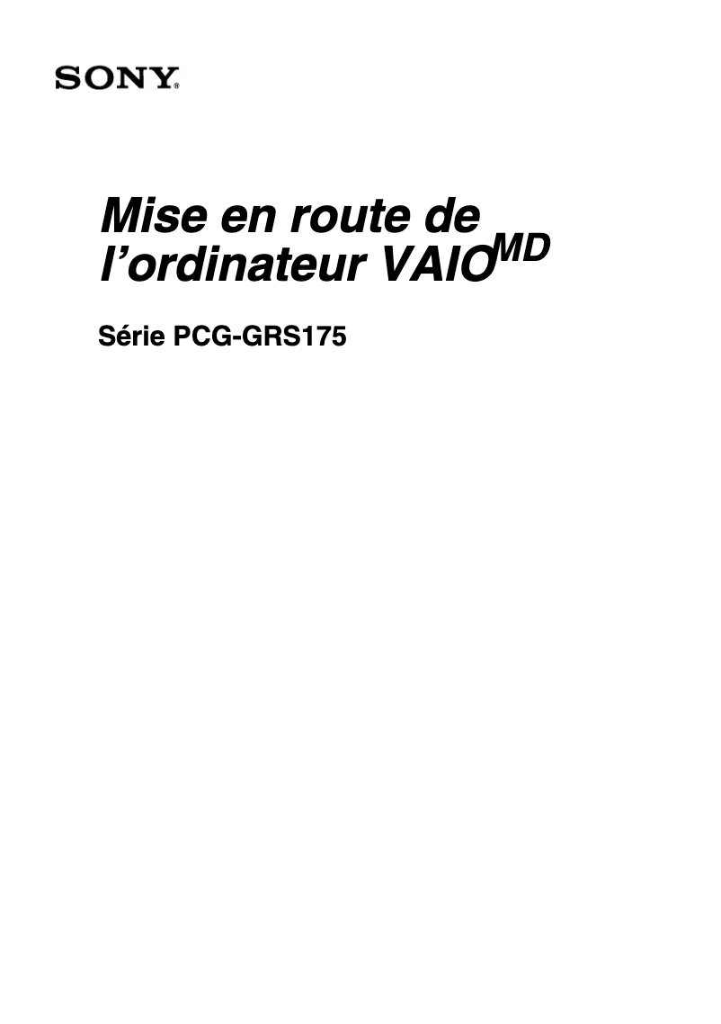 Image de la première page du manuel de l'appareil Vaio PCG-GRS175