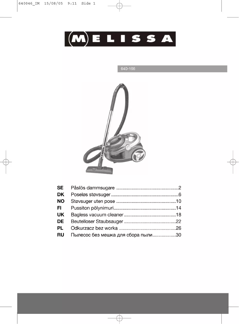 Page 1 de la notice Manuel utilisateur Melissa 640-166