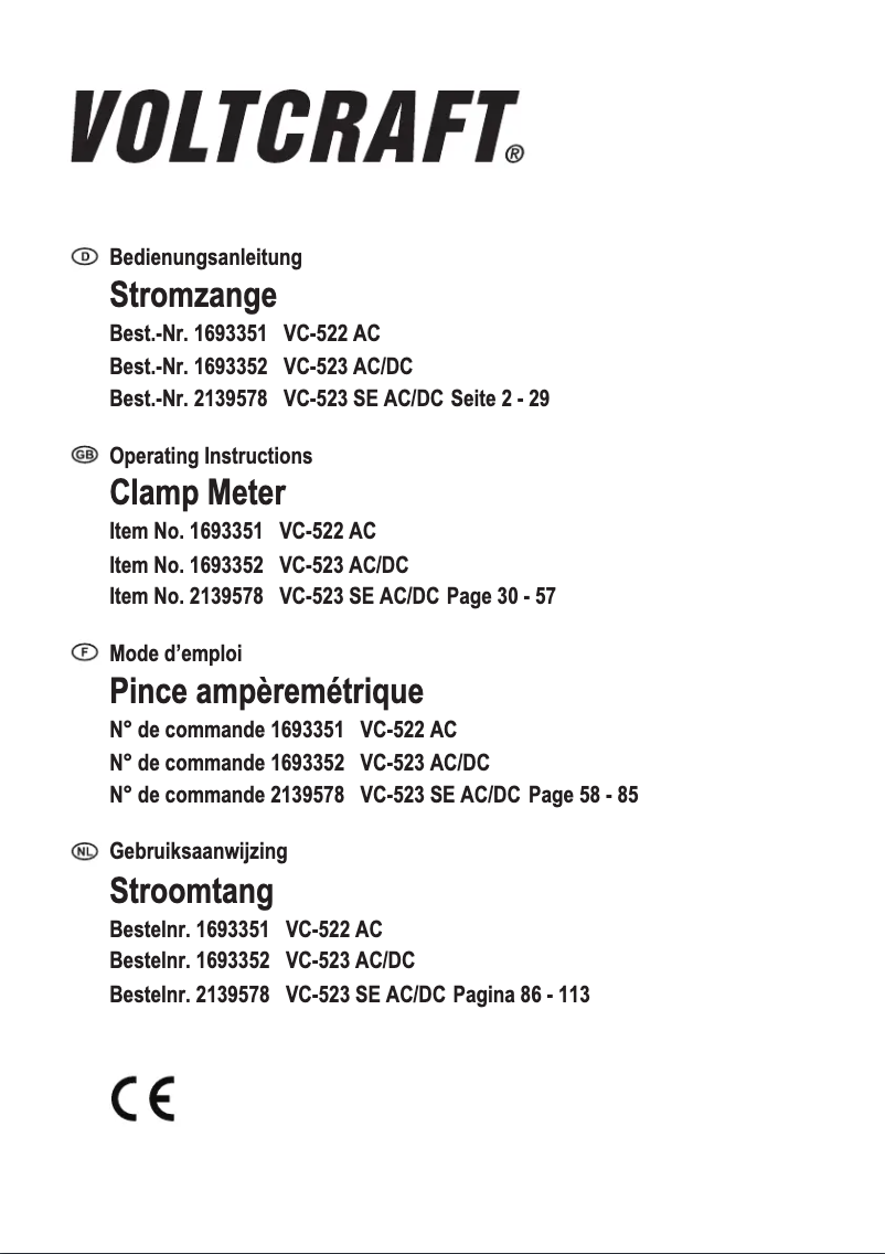 Page n°1 - Manuel utilisateur Voltcraft VC-523