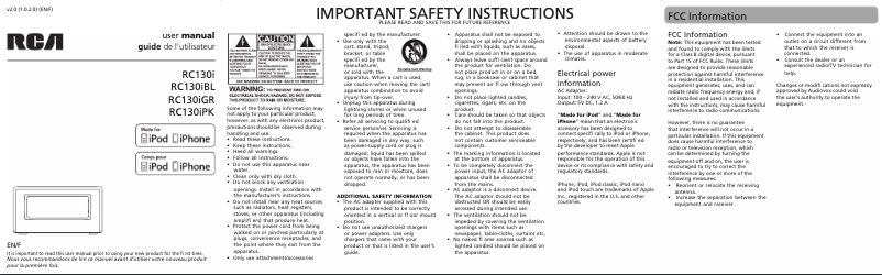 Page 1 de la notice Manuel utilisateur RCA RC130iGR