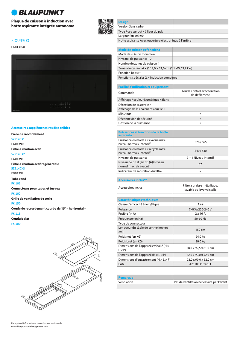Página 1 del manual Ficha técnica Blaupunkt 5IX99300