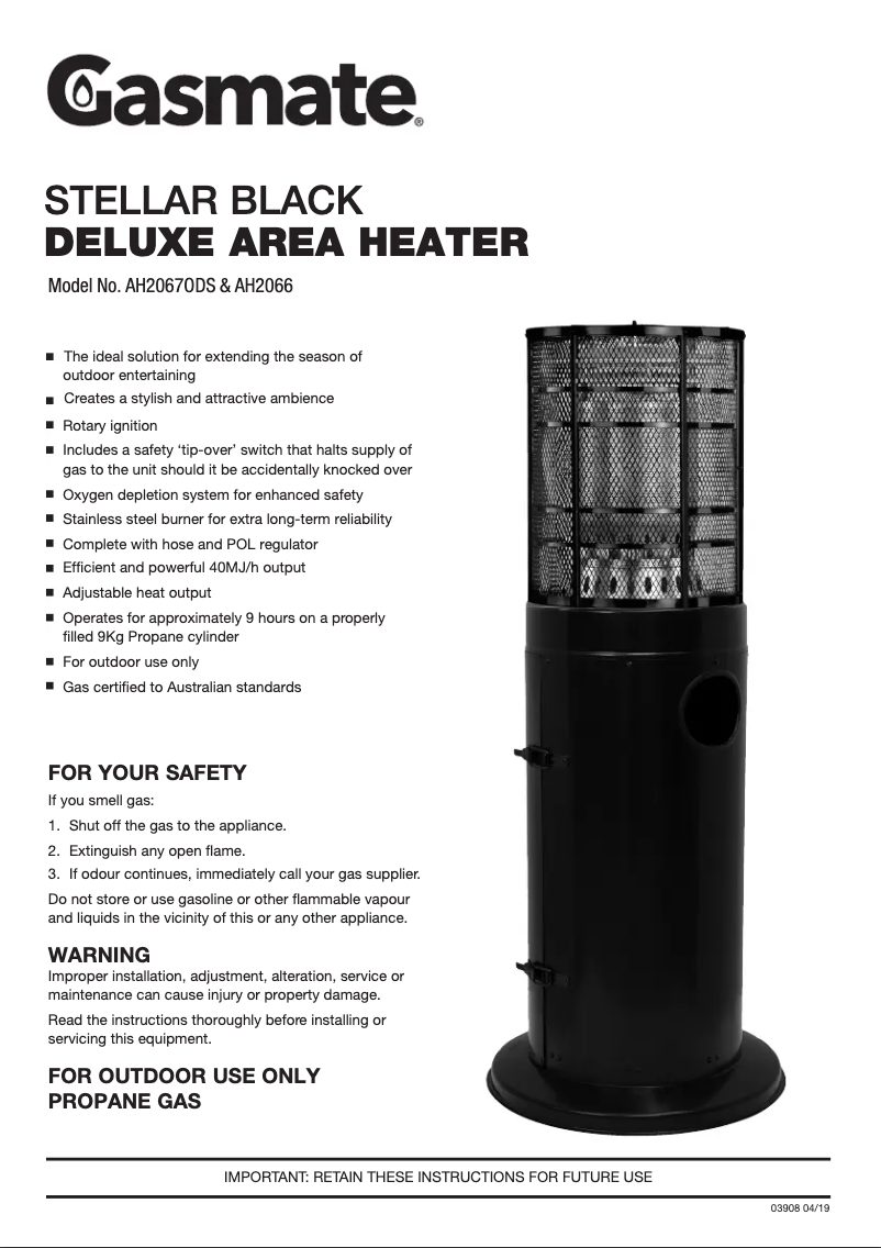 Page n°1 - Manuel utilisateur Gasmate AH2066