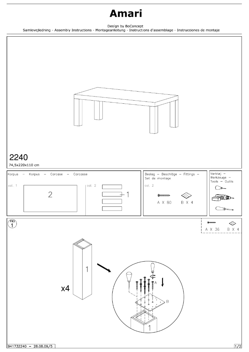 Page 1 de la notice Manuel utilisateur BoConcept Amari