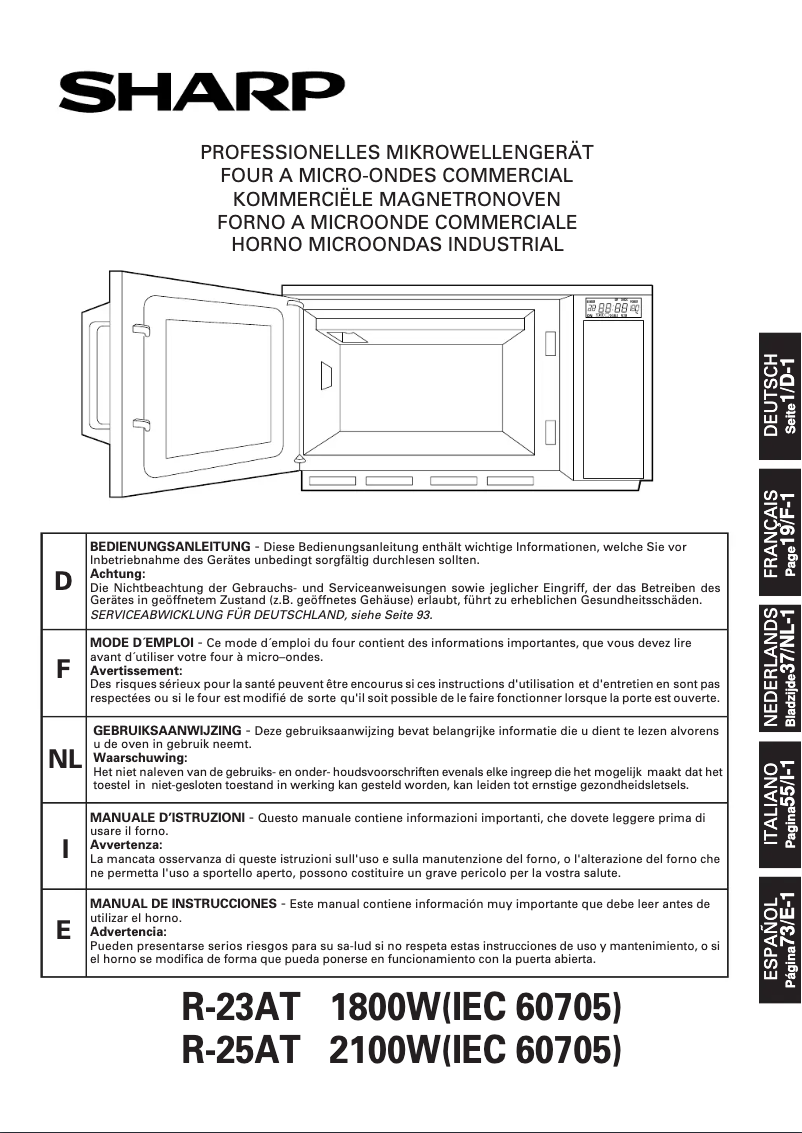 Page 1 de la notice Manuel utilisateur Sharp R-25ST