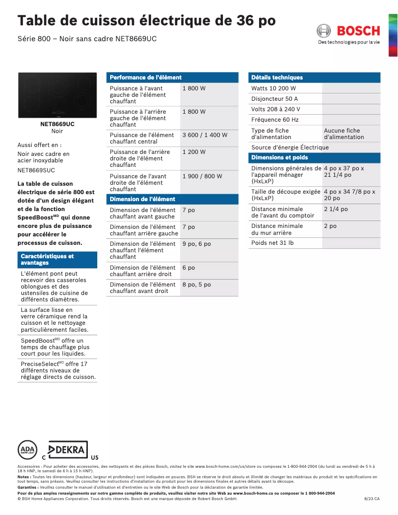 Página 1 del manual Ficha técnica Bosch NET8669UC
