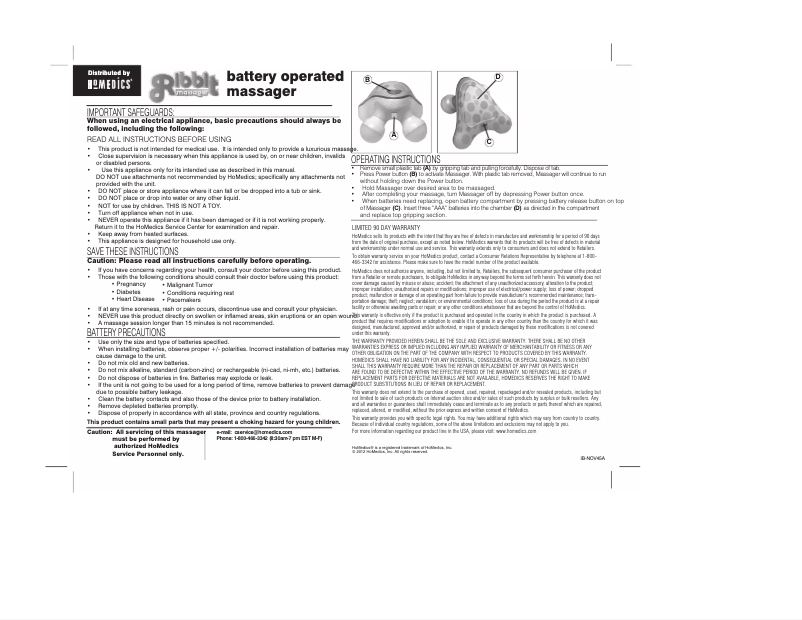 Page n°1 - Manuel utilisateur Homedics Ribbit NOV-45-9CTM