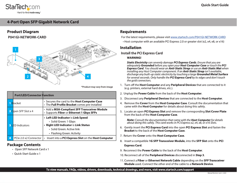 Page 1 de la notice Manuel utilisateur StarTech.com P041GI-NETWORK-CARD
