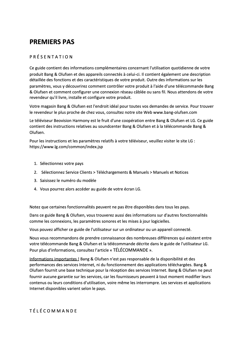 Page 1 de la notice Manuel utilisateur Bang & Olufsen Beovision Harmony