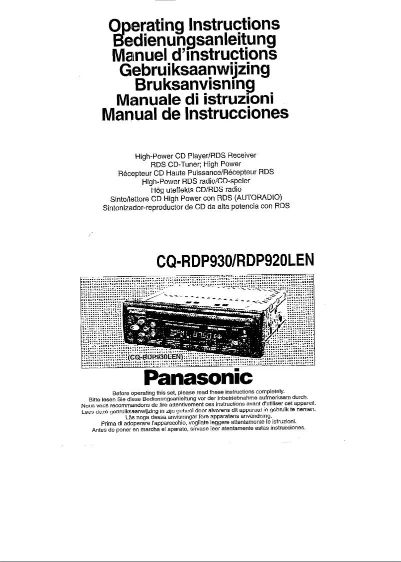 Page 1 de la notice Manuel utilisateur Panasonic CQ-RDP930L