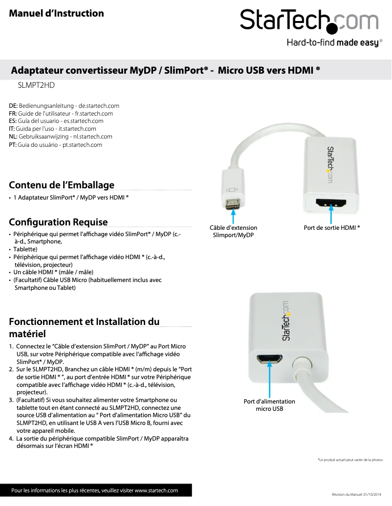 Página 1 del manual Manual de usuario StarTech.com SLMPT2HD