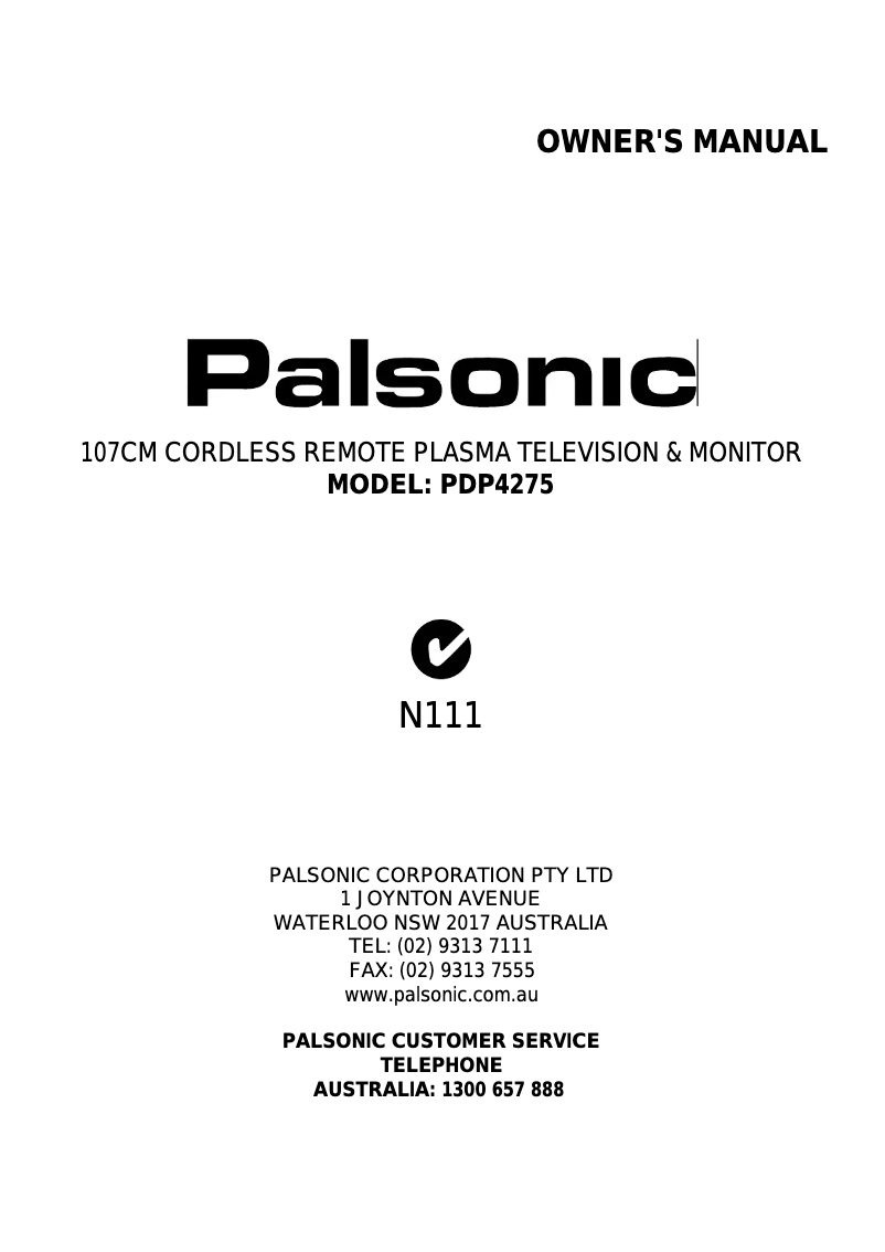 Page n°1 - Manuel utilisateur Palsonic PDP4275
