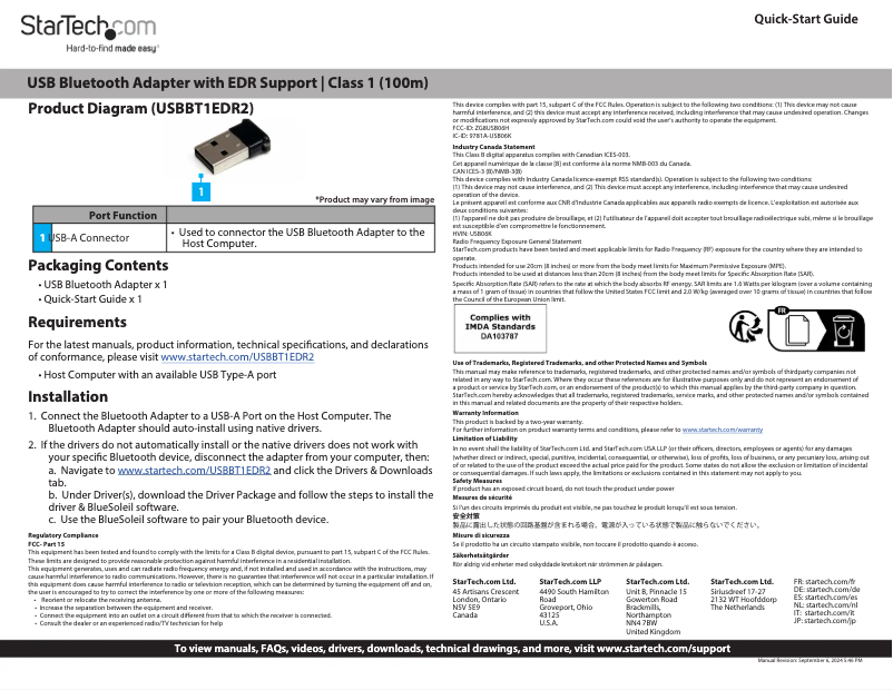 Image de la première page du manuel de l'appareil USBBT1EDR2