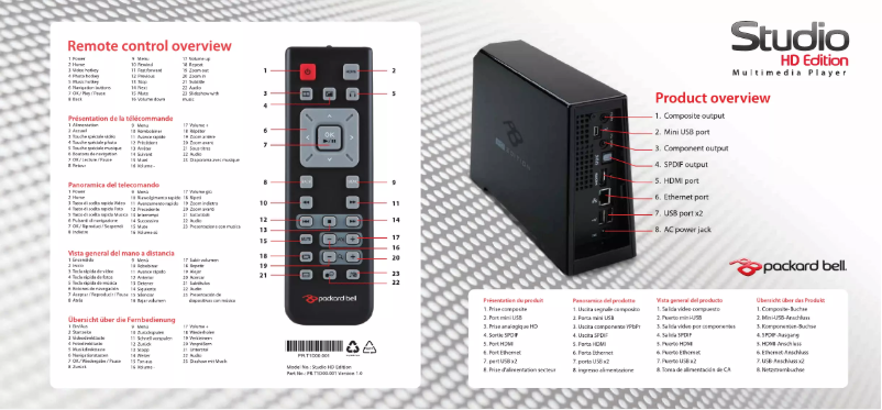 Page 1 de la notice Manuel utilisateur Packard Bell Studio HD Edition Media Player