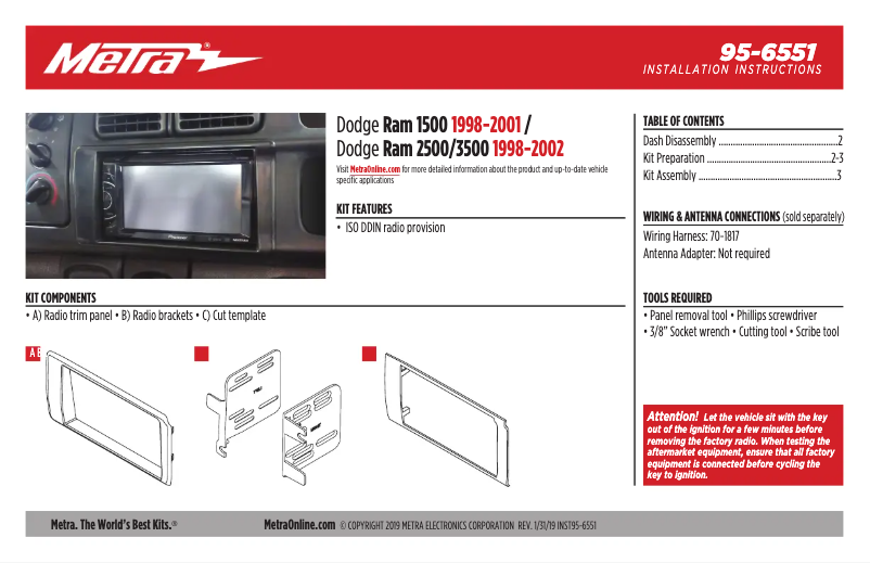 Page 1 of the manual Instruction Manual Metra 95-6551
