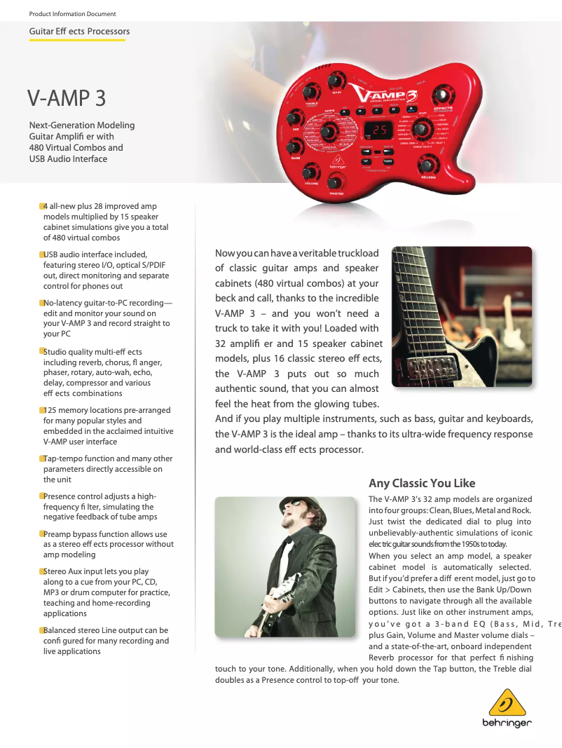 Página 1 del manual Ficha técnica Behringer V-AMP 3