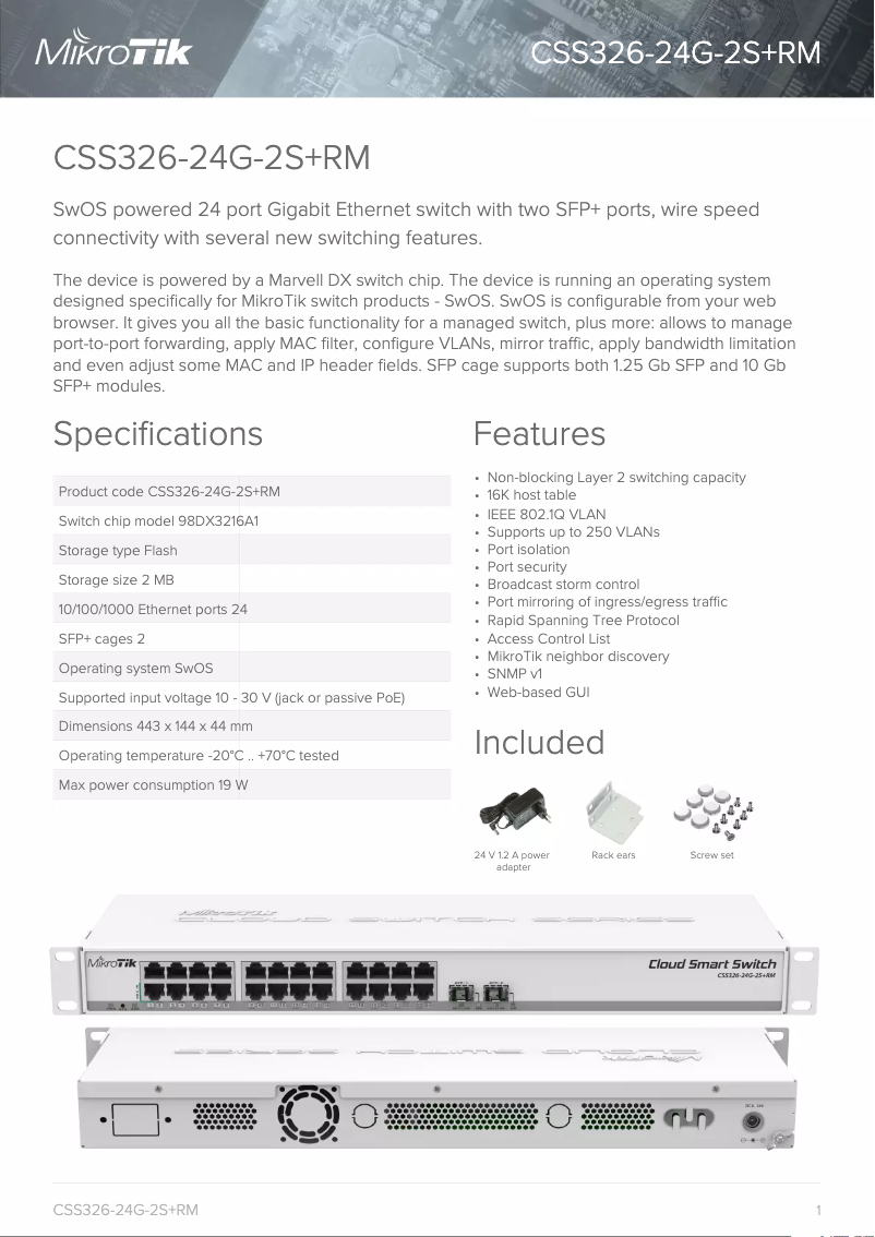 Page n°1 - Brochure Mikrotik CSS326-24G-2S+RM