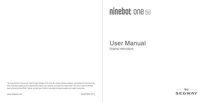 Page 1 de la notice Manuel utilisateur Ninebot One S2