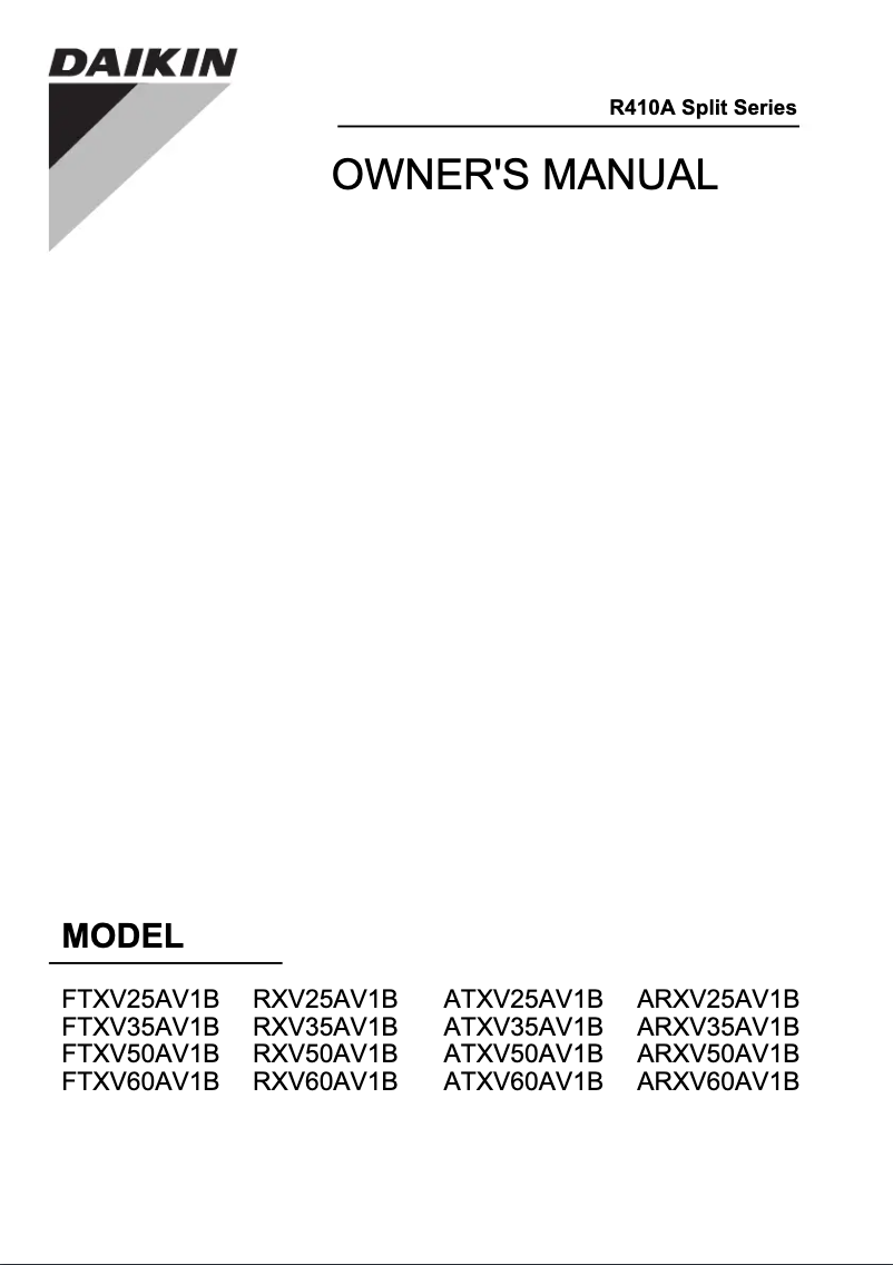 Page 1 de la notice Manuel utilisateur Daikin RXV50AV1B