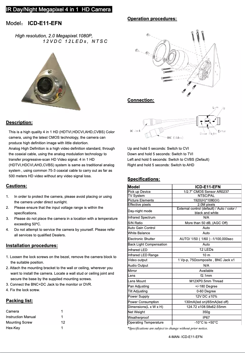 Page 1 de la notice Manuel utilisateur Ikegami ICD-E11
