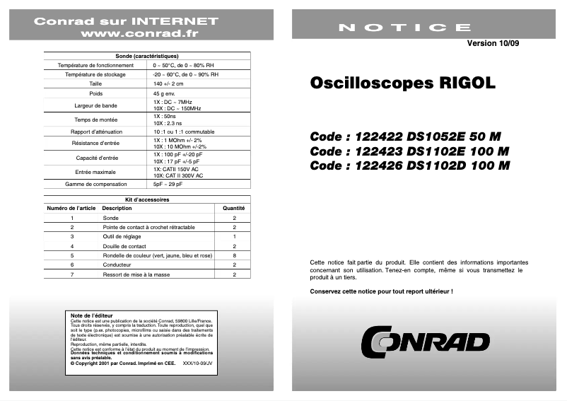 Page 1 de la notice Manuel utilisateur Rigol DS1102E