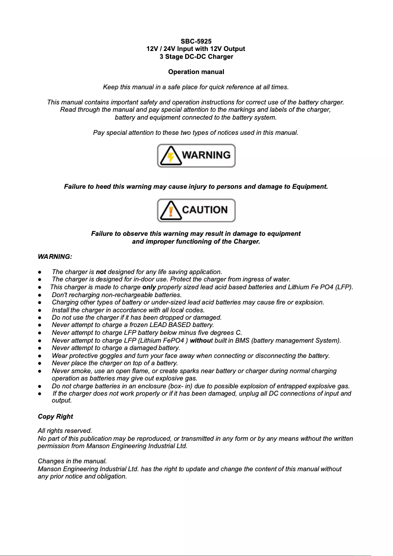 Page 1 de la notice Manuel utilisateur Manson SBC-5925