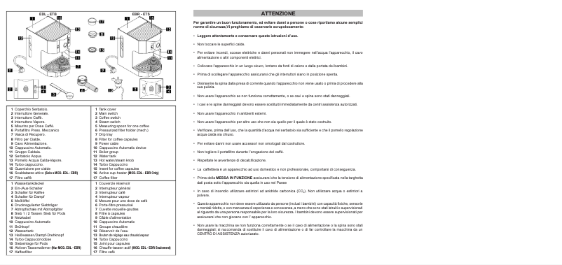Page 1 de la notice Manuel utilisateur la Pavoni Eurobar EBR