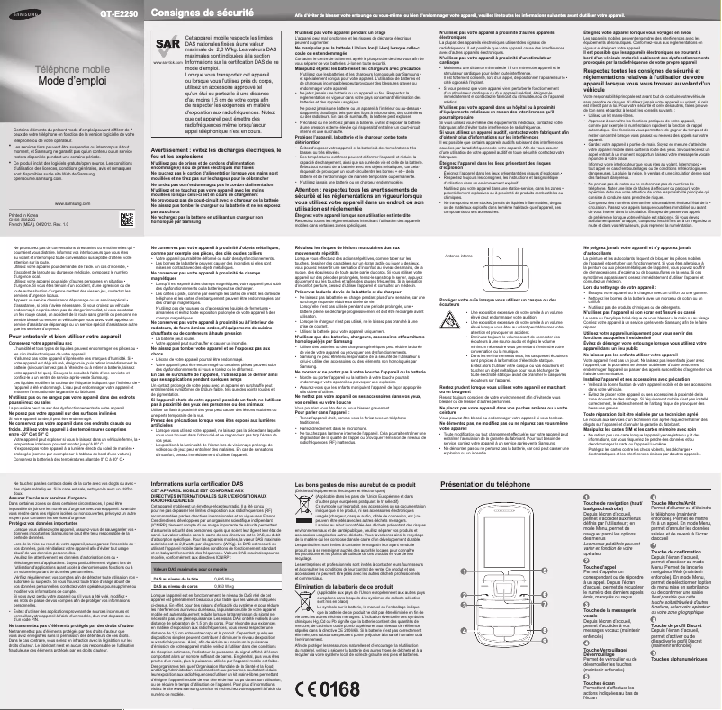 Page n°1 - Manuel utilisateur Samsung GT-E2250