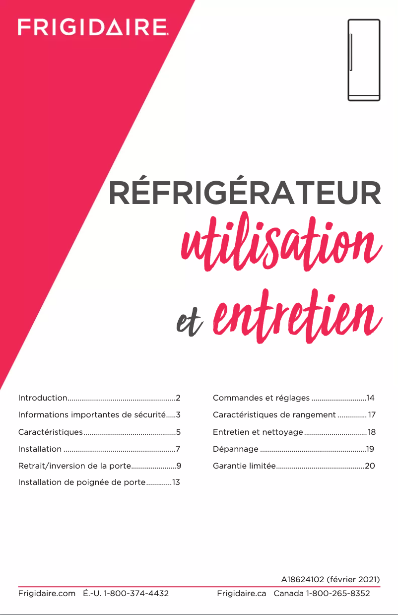 Page n°1 - Manuel utilisateur Frigidaire FRAE2024AW
