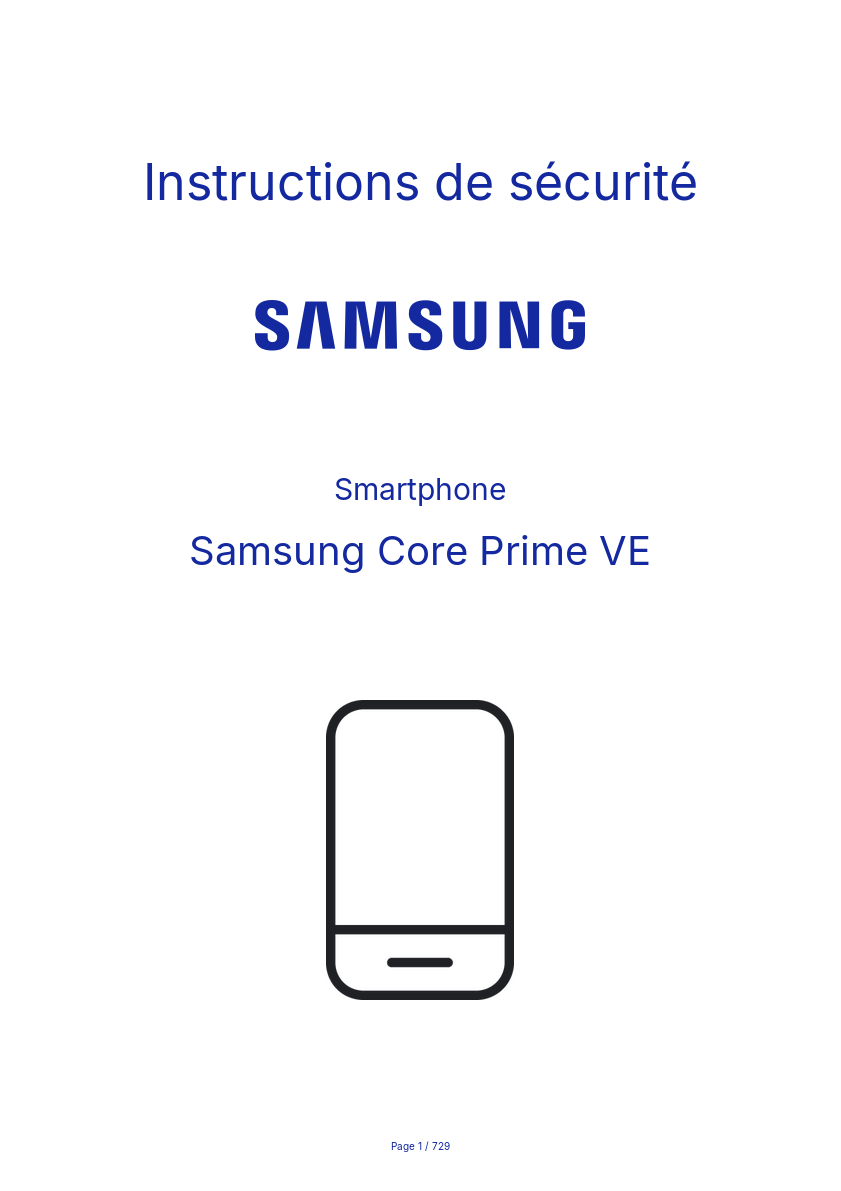Page n°1 - Instructions de sécurité Samsung Core Prime VE