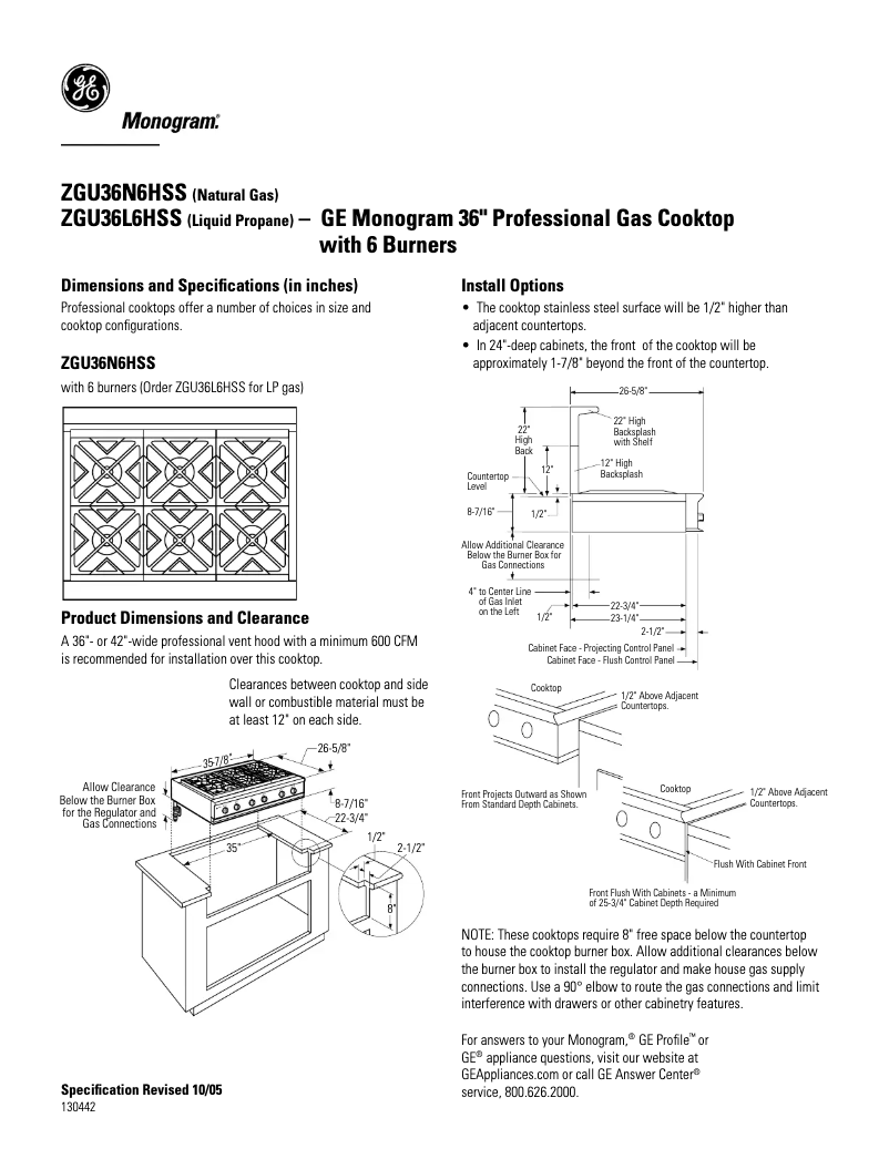 Page n°1 - Fiche technique GE ZGU36L6HSS