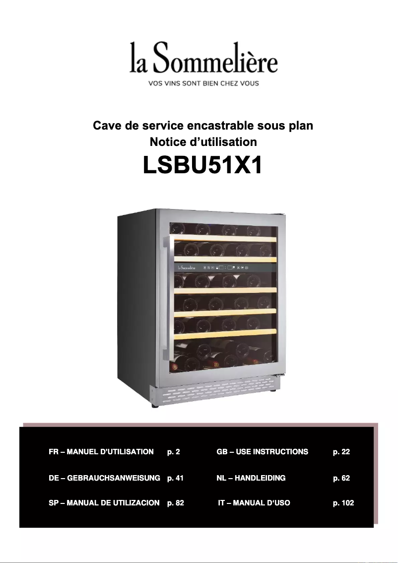 Page n°1 - Manuel utilisateur La Sommelière LSBU51X1