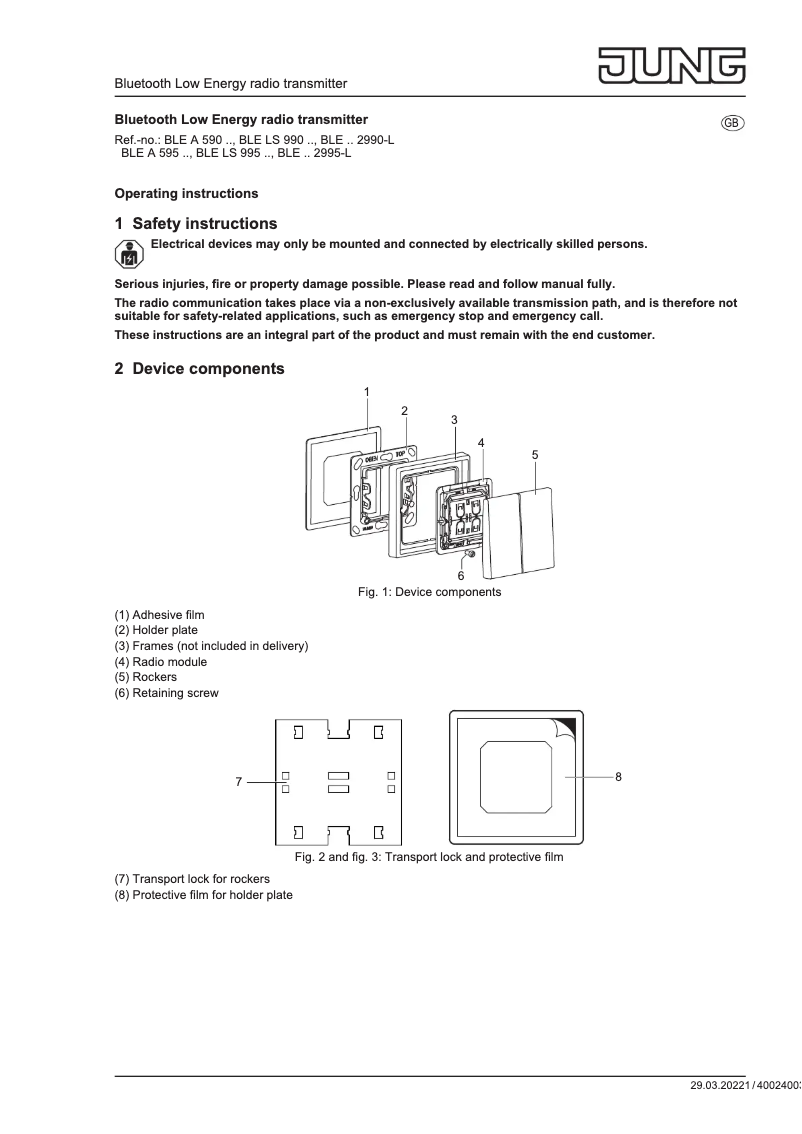 Page 1 de la notice Manuel utilisateur JUNG BLELC995
