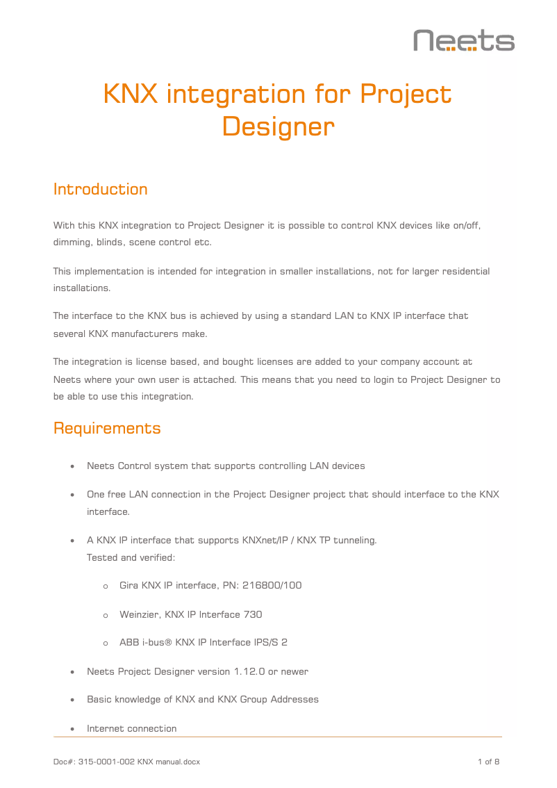 Page 1 de la notice Manuel utilisateur Neets KNX