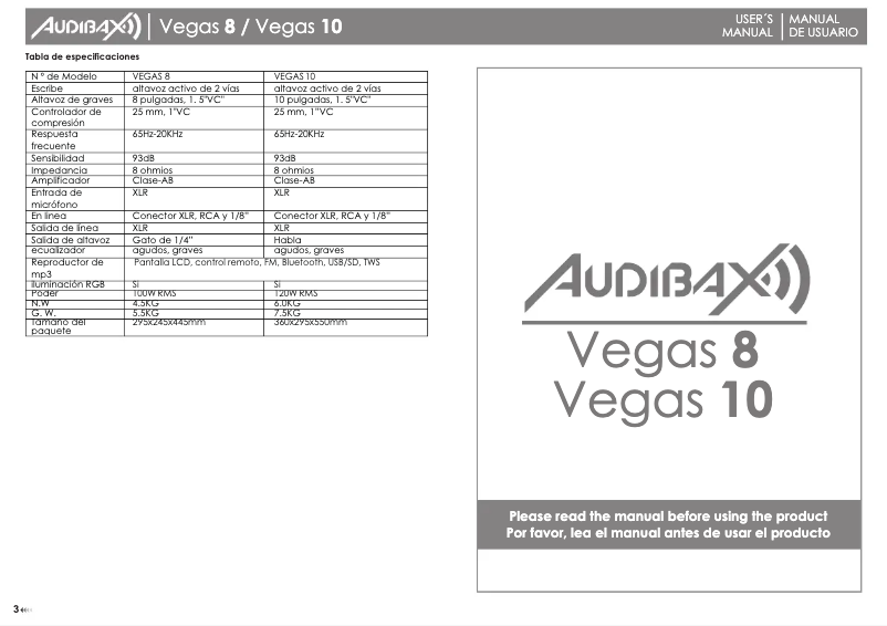Page 1 de la notice Manuel utilisateur Audibax Vegas 10