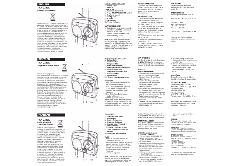 Page 1 de la notice Manuel utilisateur Roadstar TRA-2230L