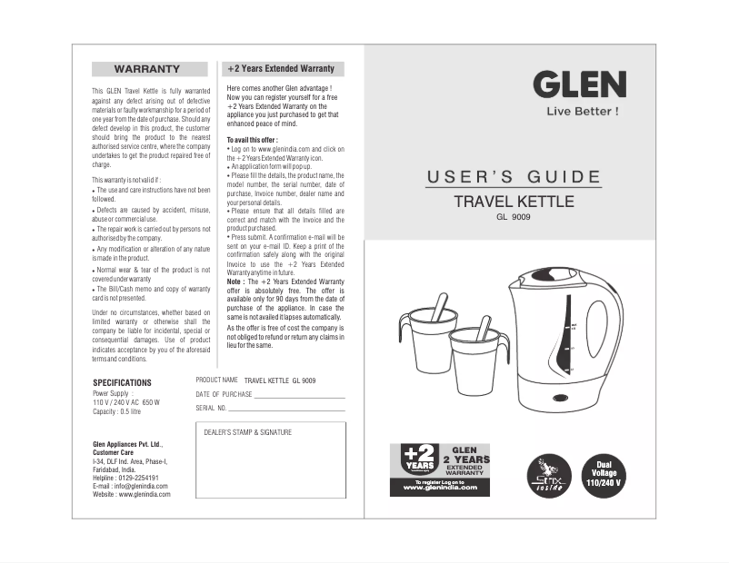 Page 1 de la notice Manuel utilisateur Glen GL 9009