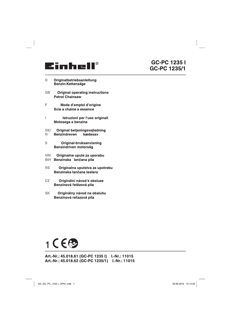 Page 1 de la notice Manuel utilisateur Einhell GC-PC 1235/1