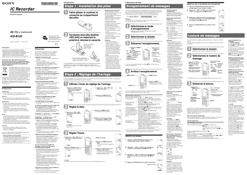 Imagen de la primera página del manual del dispositivo ICD-B120