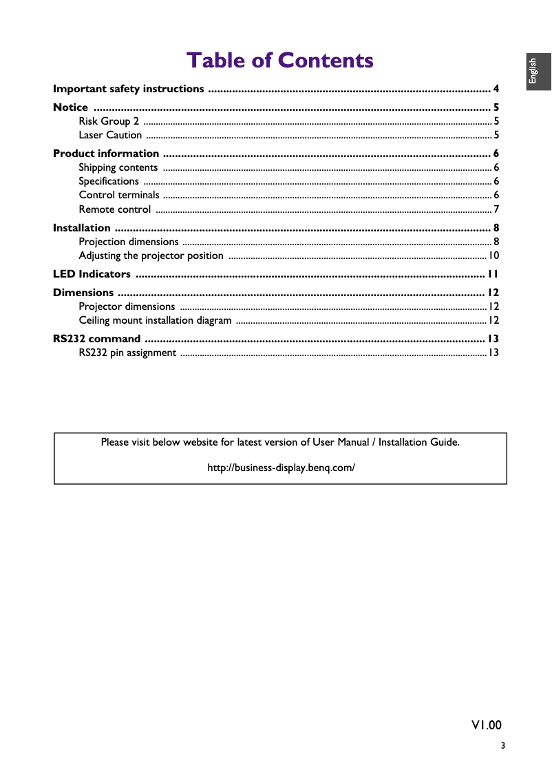 Page 1 de la notice Manuel utilisateur BenQ LU935ST