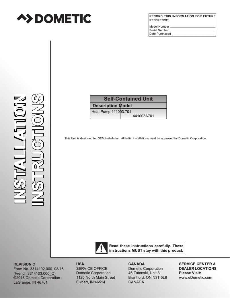 Page 1 de la notice Manuel utilisateur Dometic CoolCat